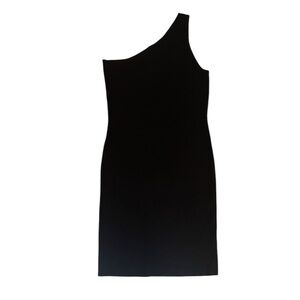 HOUSE OF HARLOW Black One Shoulder Body-con Ribbed Knit Sweater Dress NWT